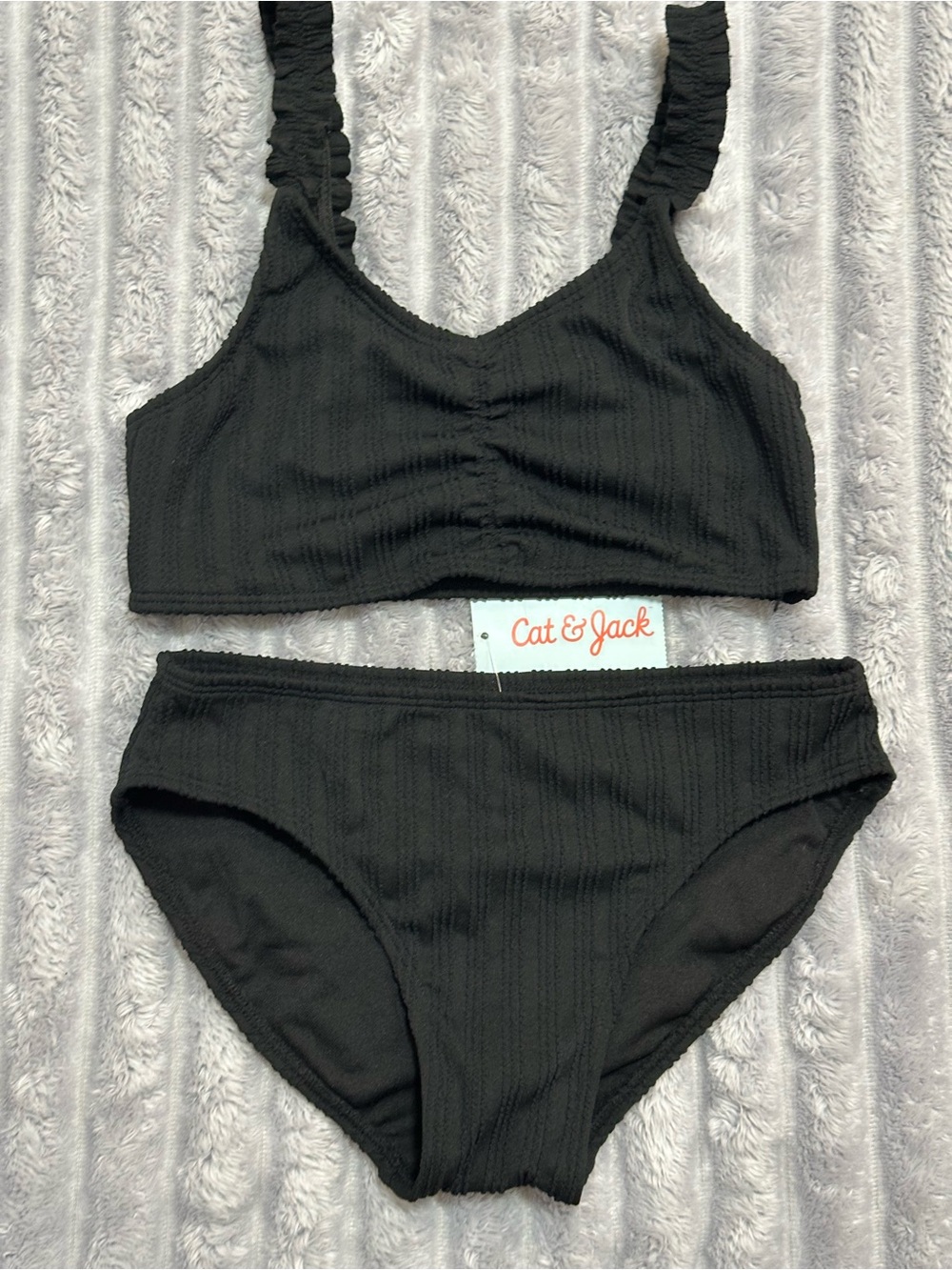 Cat & Jack Black Ribbed Girls' Two-Piece Swim Bikini